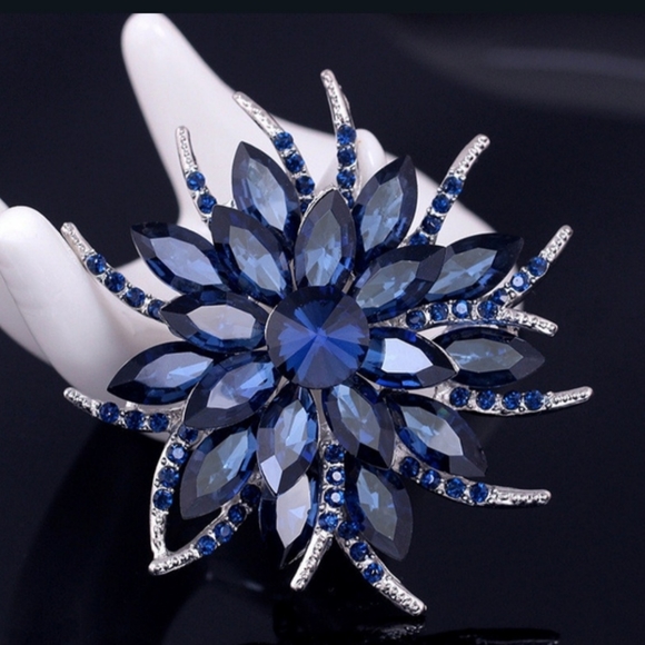 Jewelry - New Charm Dark Blue Flower Crystal Rhinestone Broo